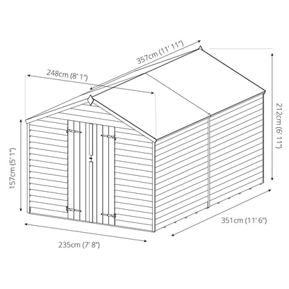 Refurbished 12 x 8 Overlap Double Door Apex Windowless Wooden Shed