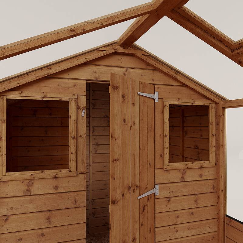 A combi greenhouse and shed made from timber