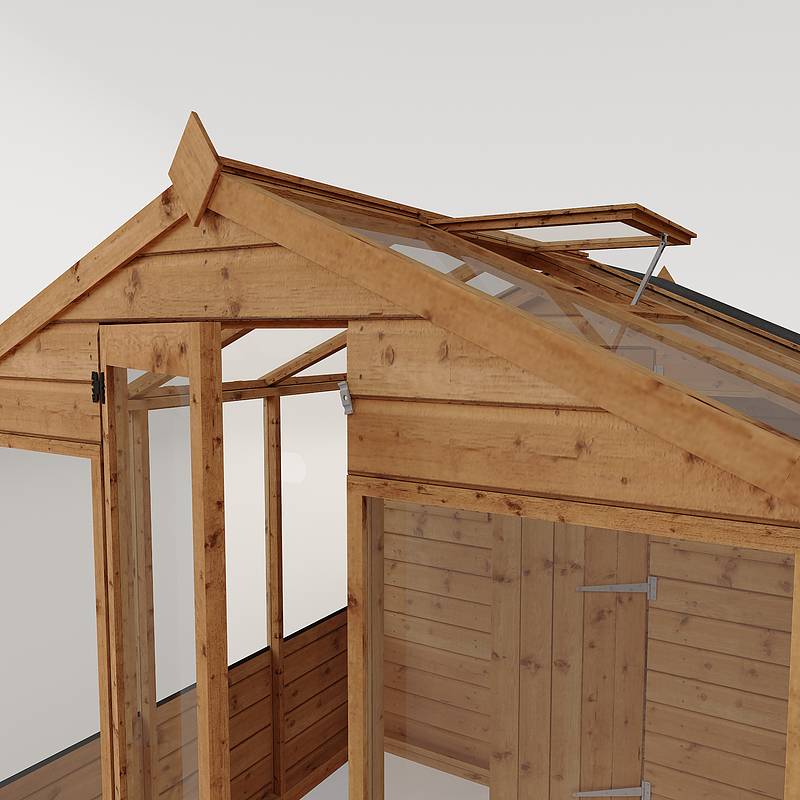 A combi greenhouse and shed made from timber