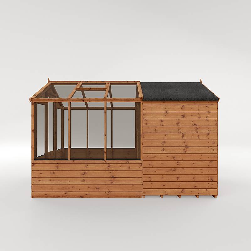 A combi greenhouse and shed made from timber