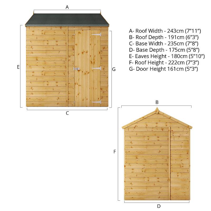 8 x 6 Shiplap Reverse Apex Windowless Wooden Shed