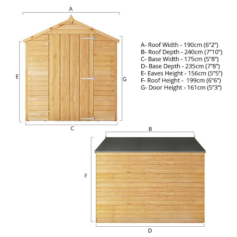 Refurbished 8 x 6 Overlap Single Door Windowless Apex Garden Shed