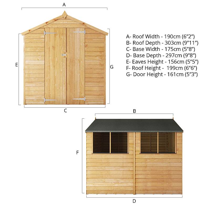 Refurbished 10 x 6 Value Overlap Double Door Apex Wooden Shed