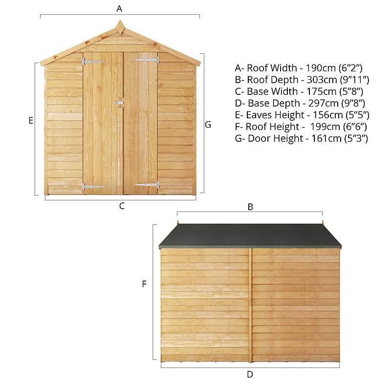 Refurbished Pressure Treated 10 x 6 Value Overlap Double Door Apex Windowless Wooden Shed