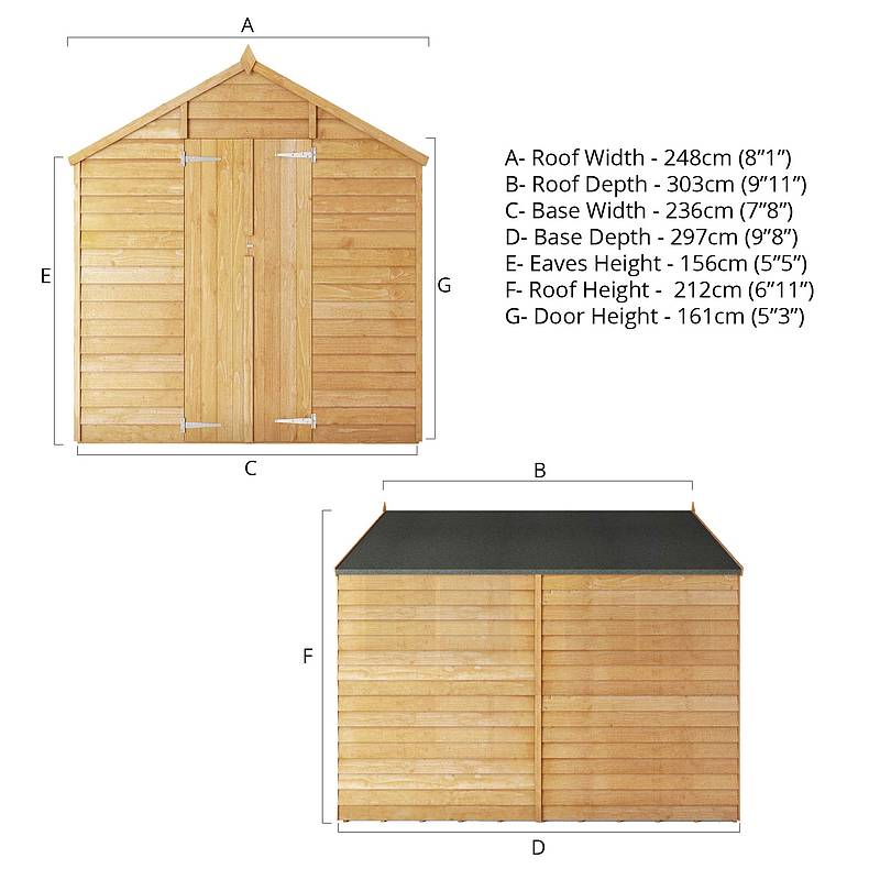 10 x 8 Overlap Double Door Apex Windowless Wooden Shed