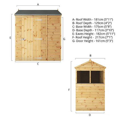 6 x 4 Shiplap Reverse Apex Wooden Shed