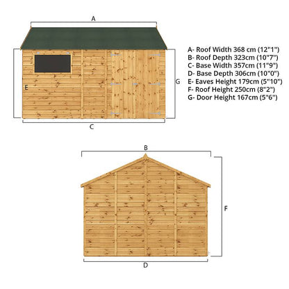 Refurbished 12 x 10 Premium Shiplap Reverse Apex Workshop