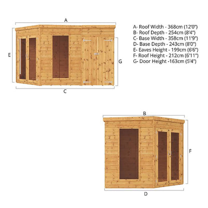 12 x 8 Premium Corner Summerhouse With Side Shed