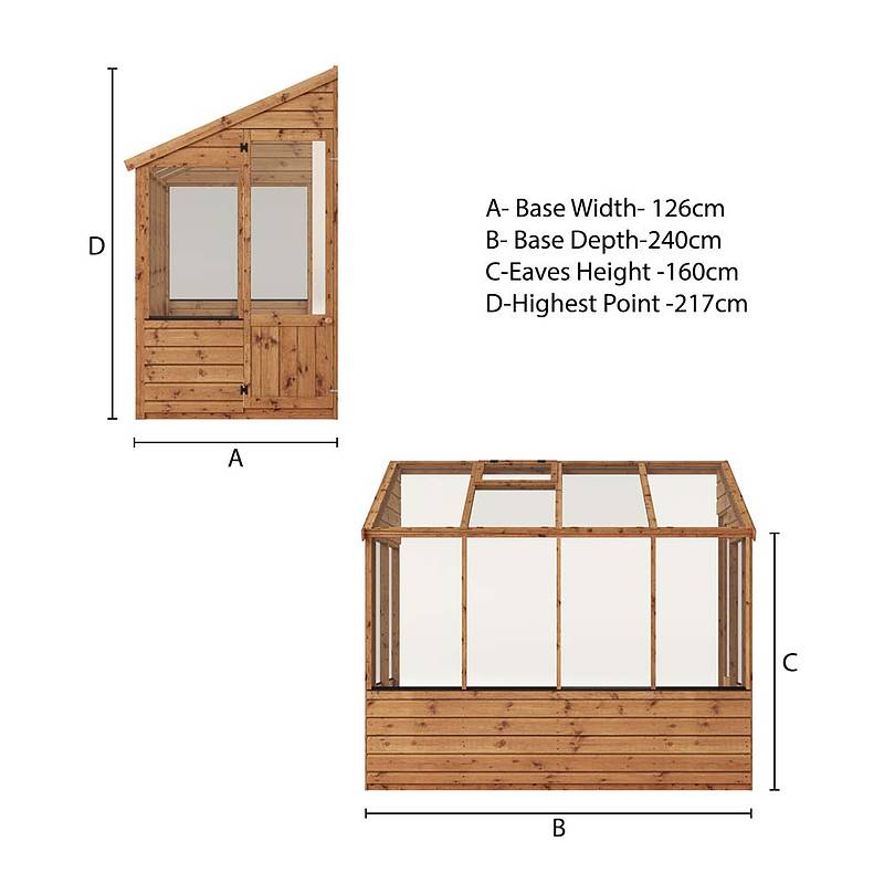 Refurbished Pressure Treated 8 x 4 Evesham Lean-to Pent Wooden Greenhouse