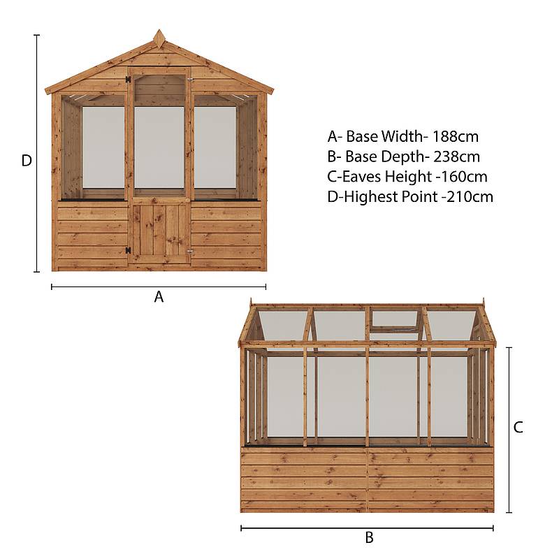 Refurbished 8 x 6 Evesham Wooden Greenhouse