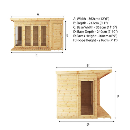 12 x 8 Contemporary Summerhouse with Side Shed