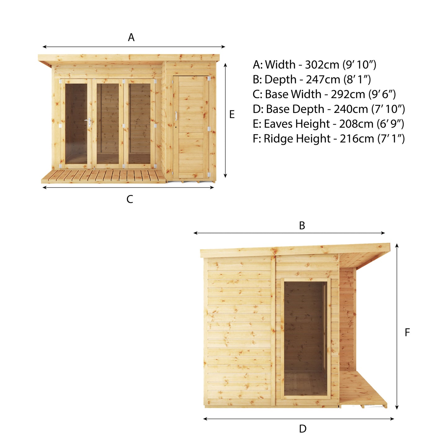 10 x 8 Contemporary Summerhouse with Side Shed