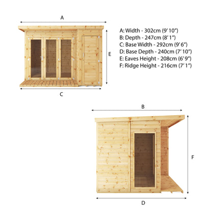 10 x 8 Contemporary Summerhouse with Side Shed