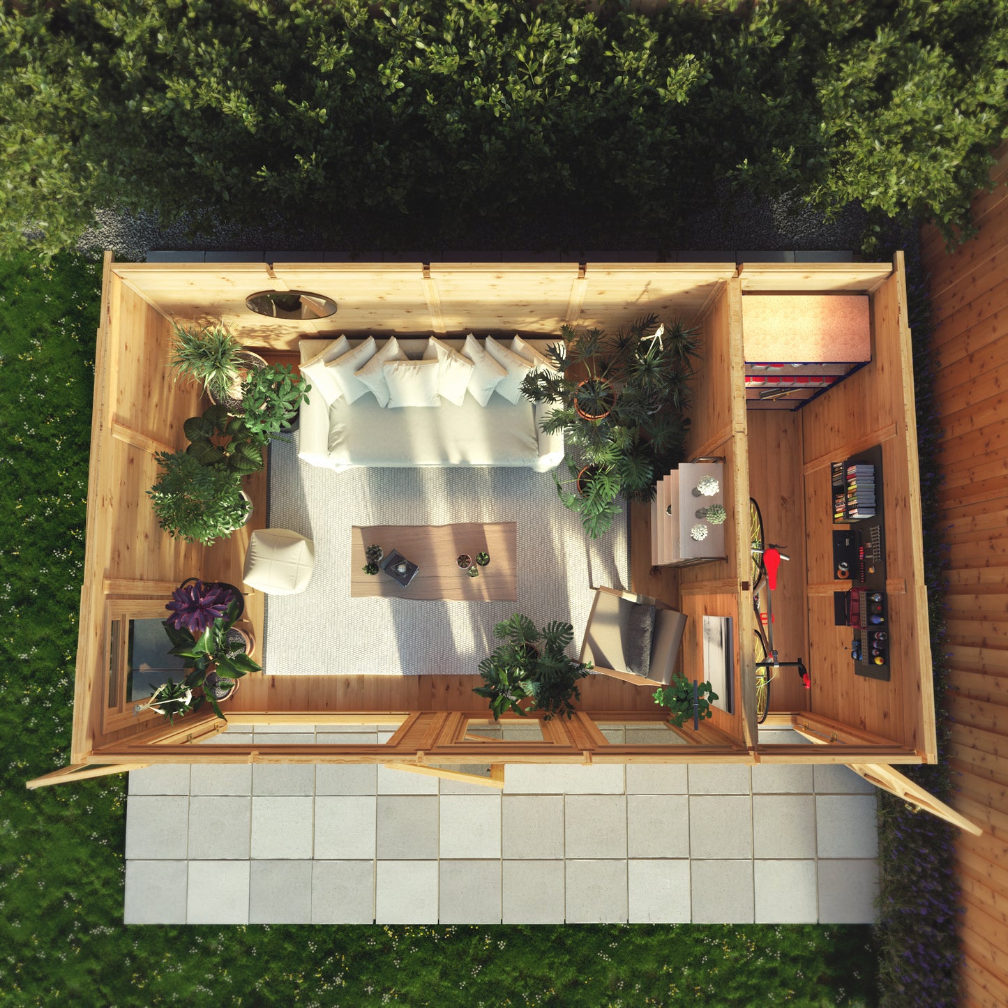 5m x 3m Insulated Garden Room with Side Shed