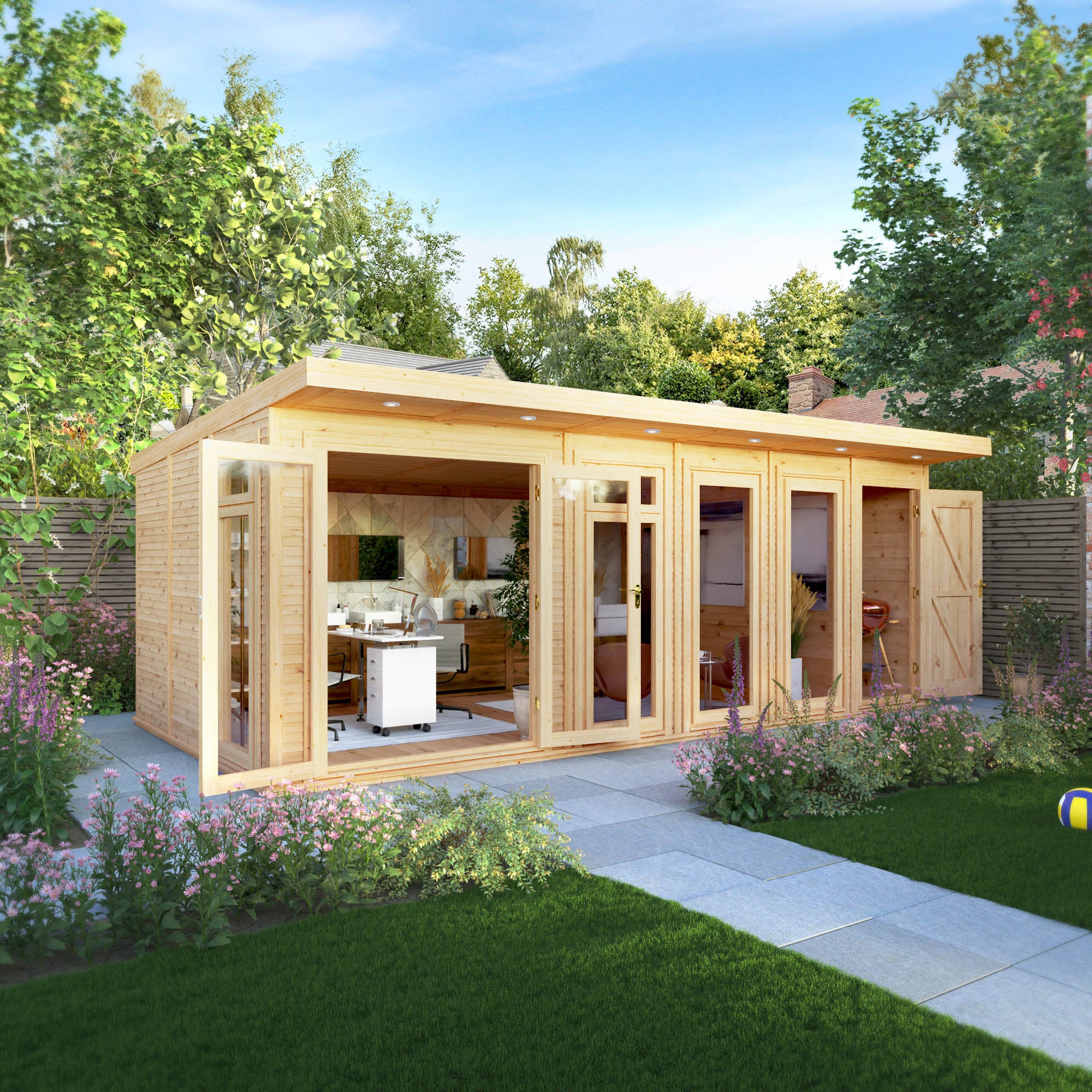 6 x 3m Insulated Garden Room with Side Shed