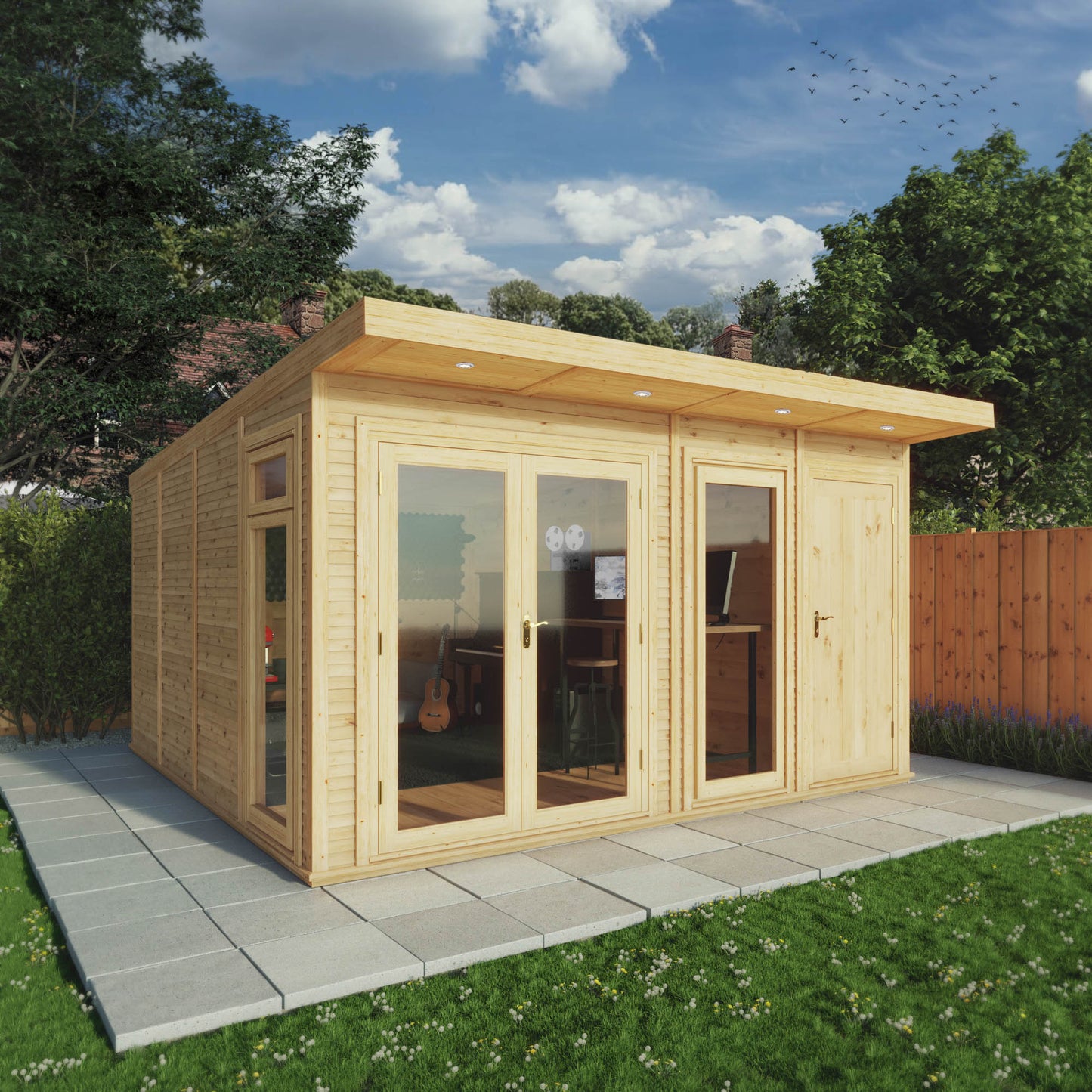 4 x 4m Insulated Garden Room with Side Shed