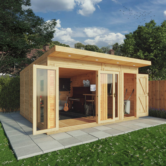 4 x 4m Insulated Garden Room with Side Shed