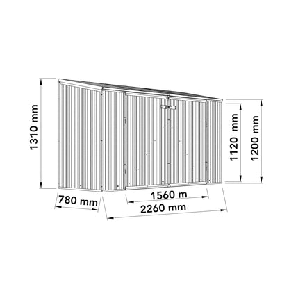 Absco 7' 5 x 2' 5 Woodland Grey Metal Bike Shed