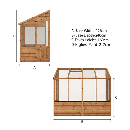 8 x 4 Evesham Lean-to Pent Wooden Greenhouse