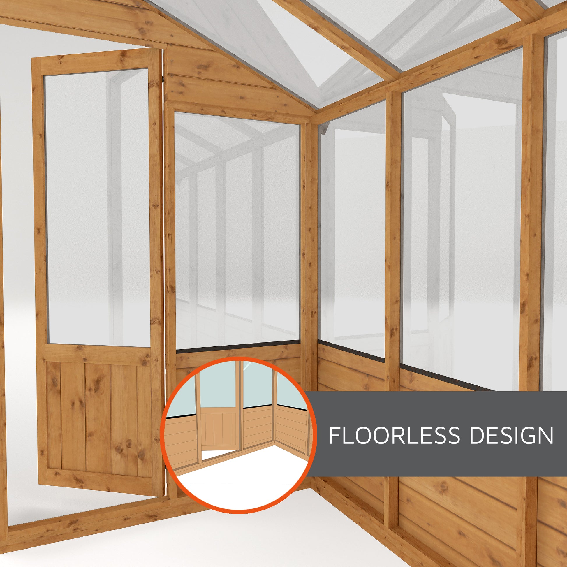 floorless design in a timber greenhouse
