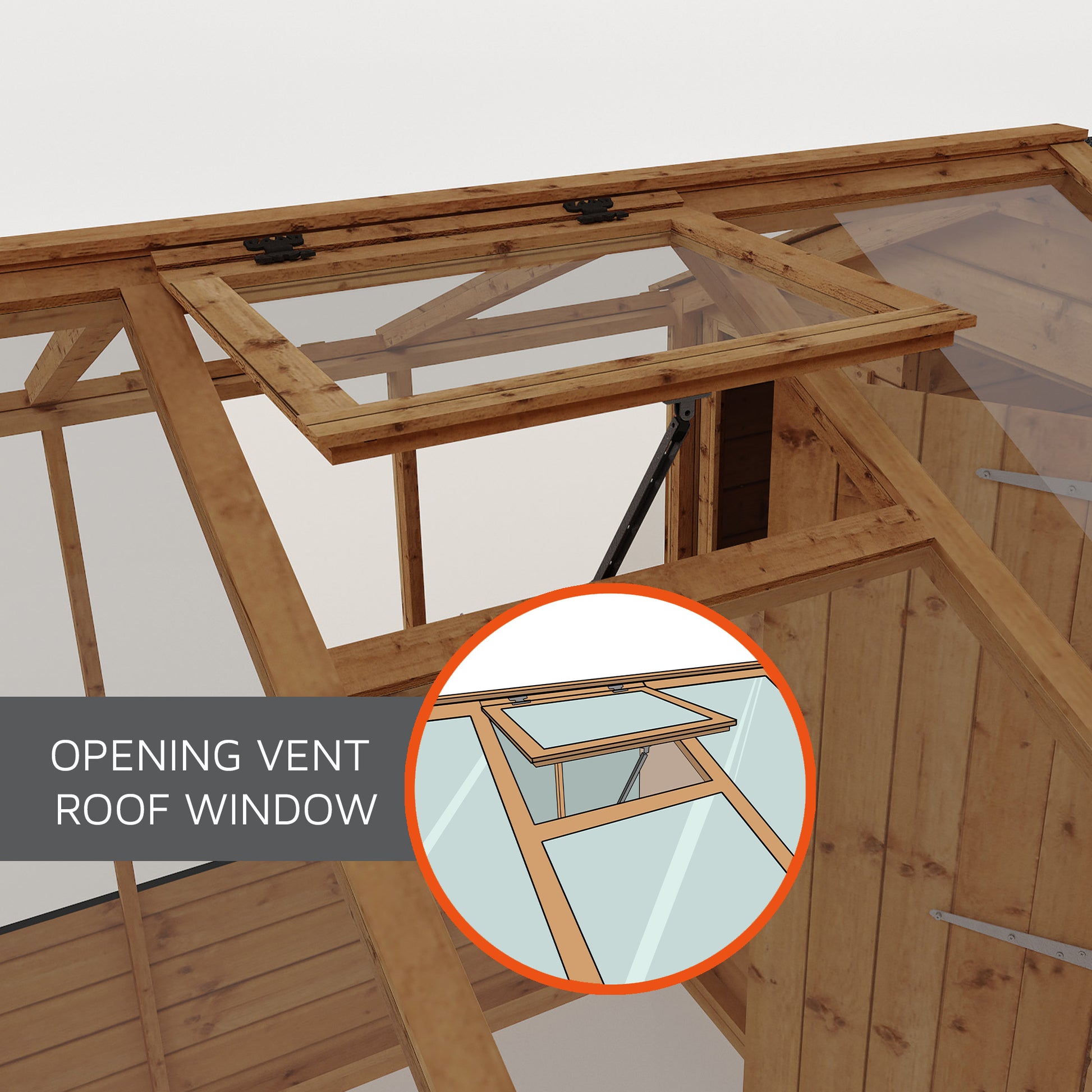 Opening roof vent on a greenhouse