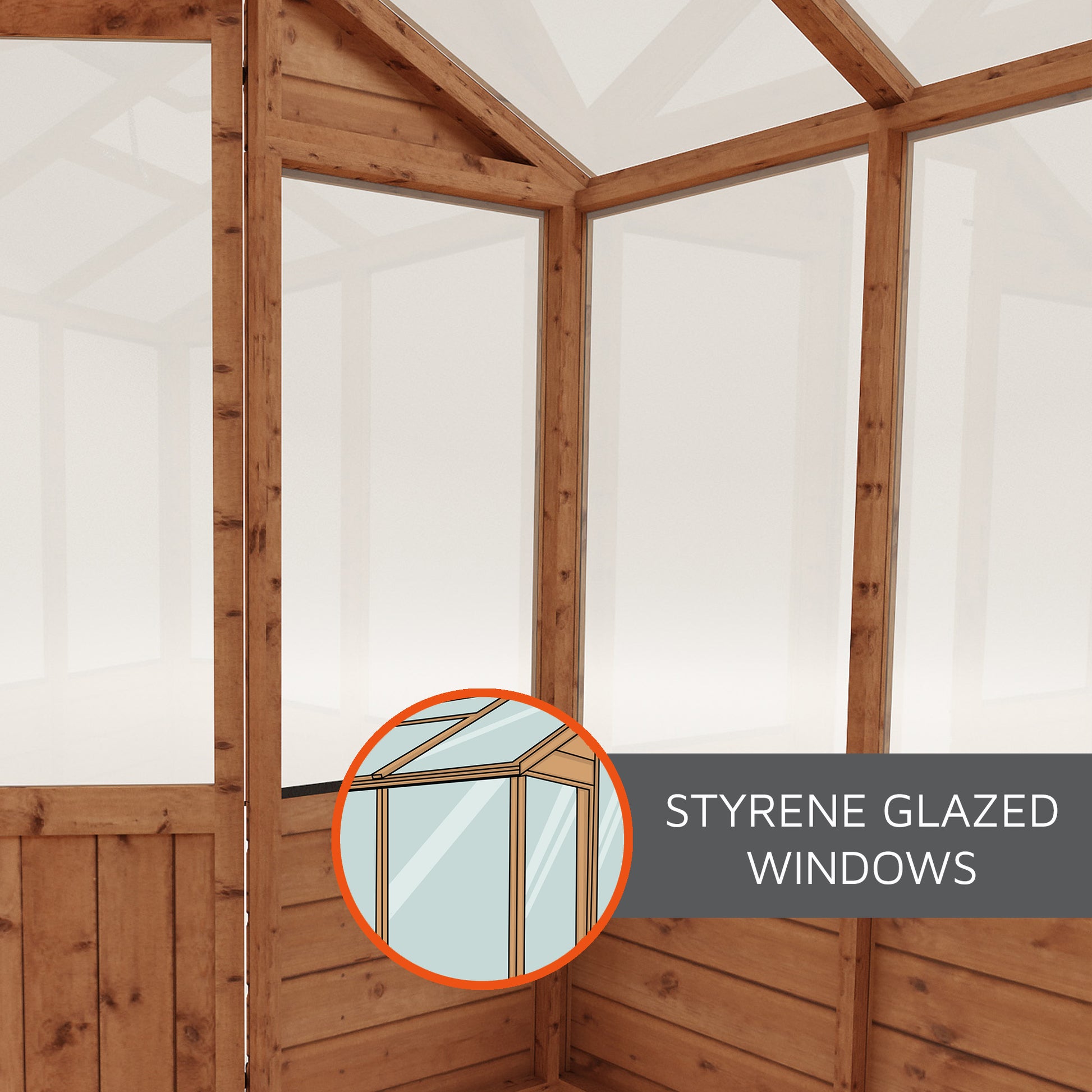 styrene glazed windows in a timber greenhouse