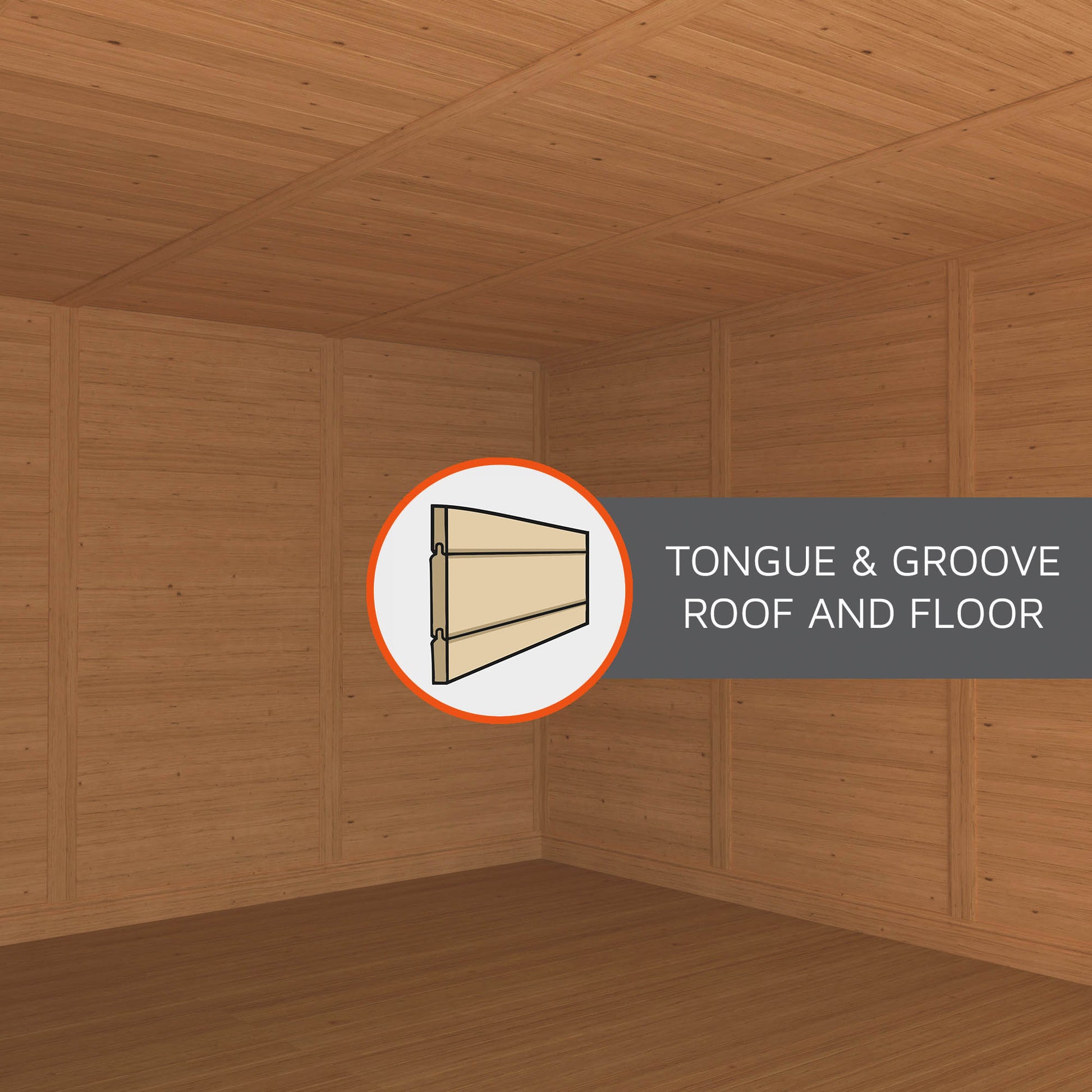 The interior an insulated garden room, showing timber tongue and groove cladding from Waltons