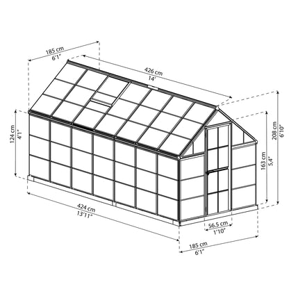 Measurements showing the dimensions of a greenhouse