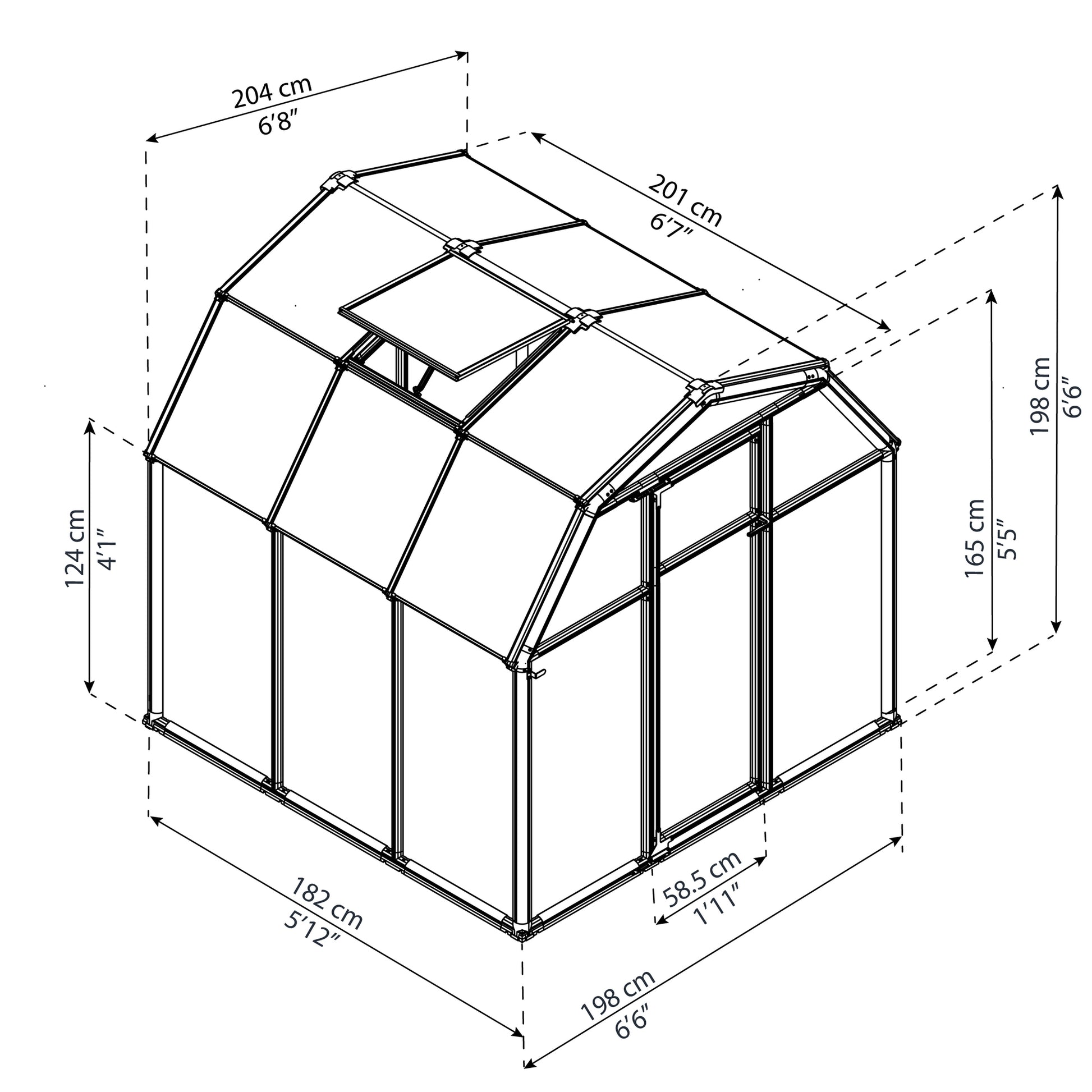 measurements showing the dimensions of a greenhouse