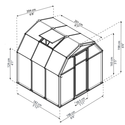 measurements showing the dimensions of a greenhouse