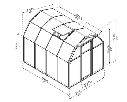 measurements showing the dimensions of a greenhouse