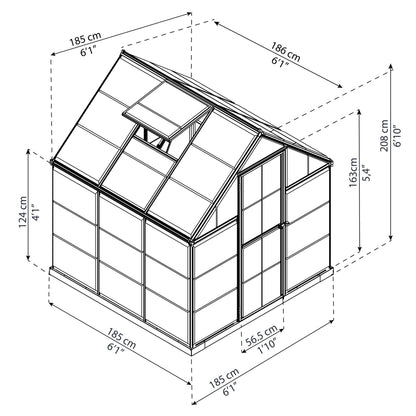 Measurements showing the dimensions of a greenhouse