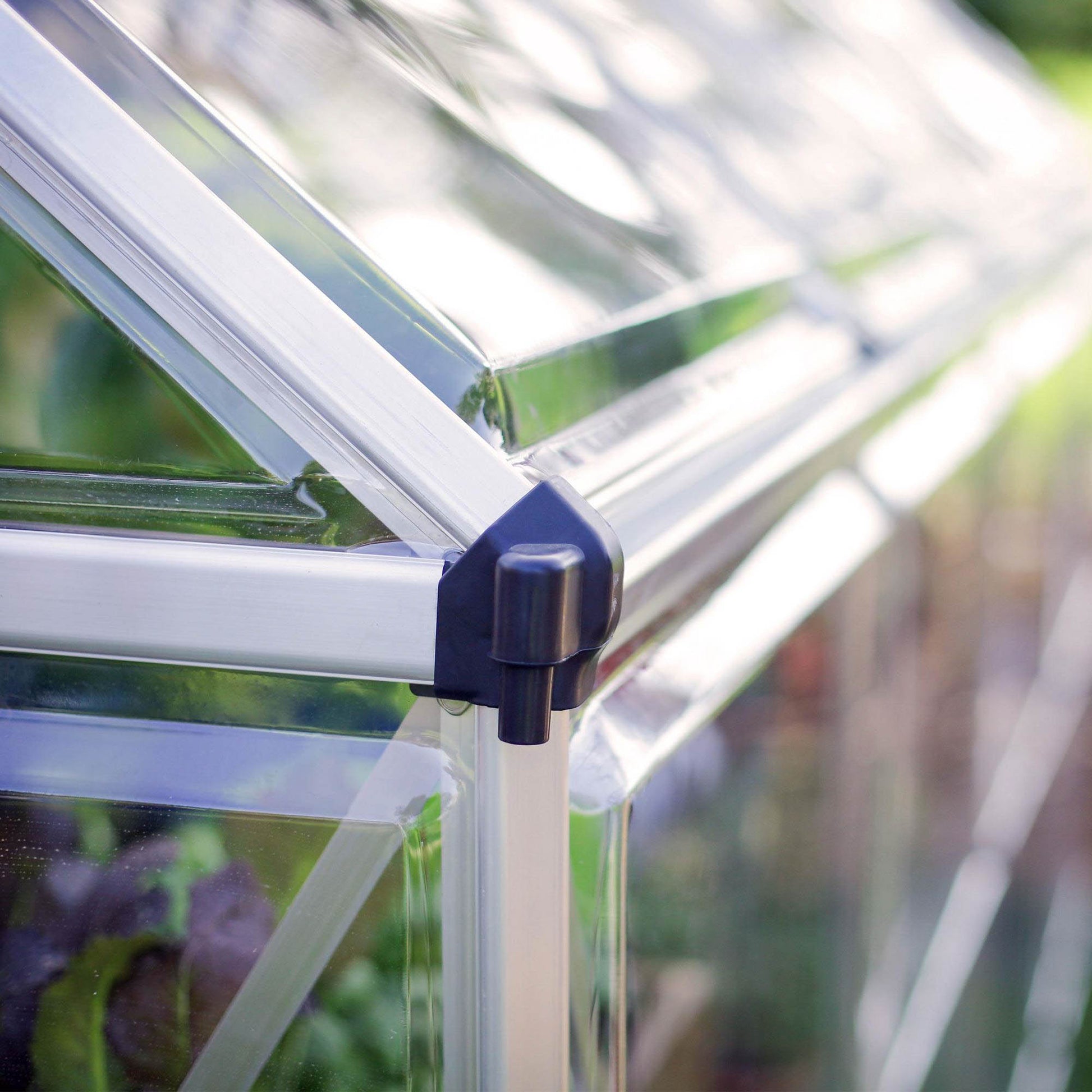Gutters on a silver greenhouse