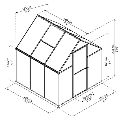 Measurements showing the dimensions of a greenhouse