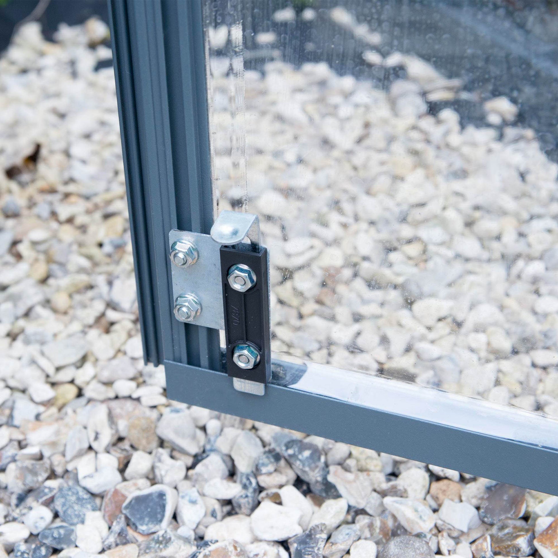 Grey greenhouse internal door lock