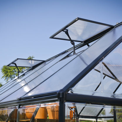 An opening air vent on a greenhouse