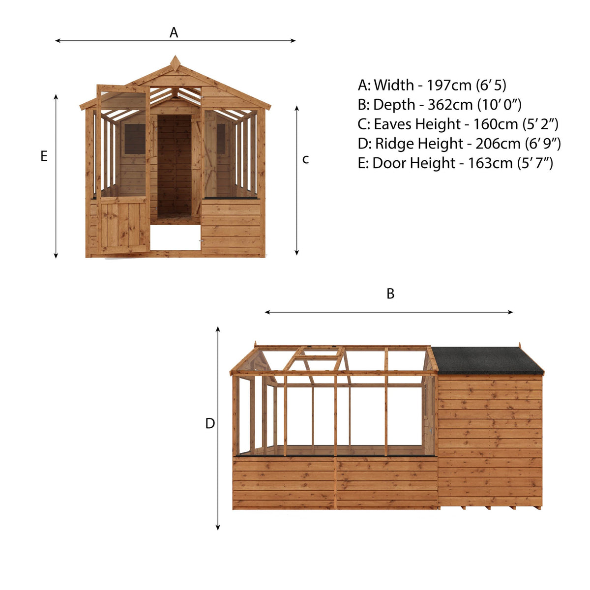 Refurbished 12 x 6 Shiplap Combi Greenhouse & Wooden Storage Shed