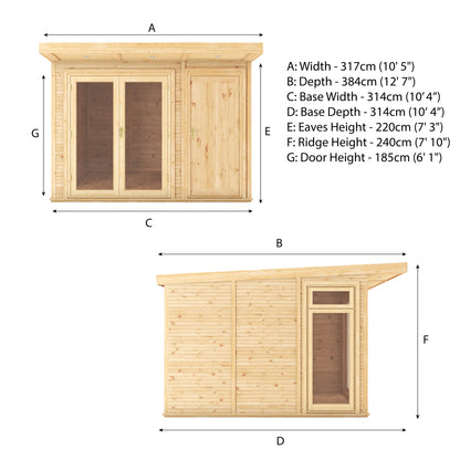 3m x 3m Insulated Garden Room with Side Shed