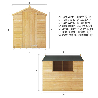 7 x 5 Value Overlap Single Door Apex Wooden Shed