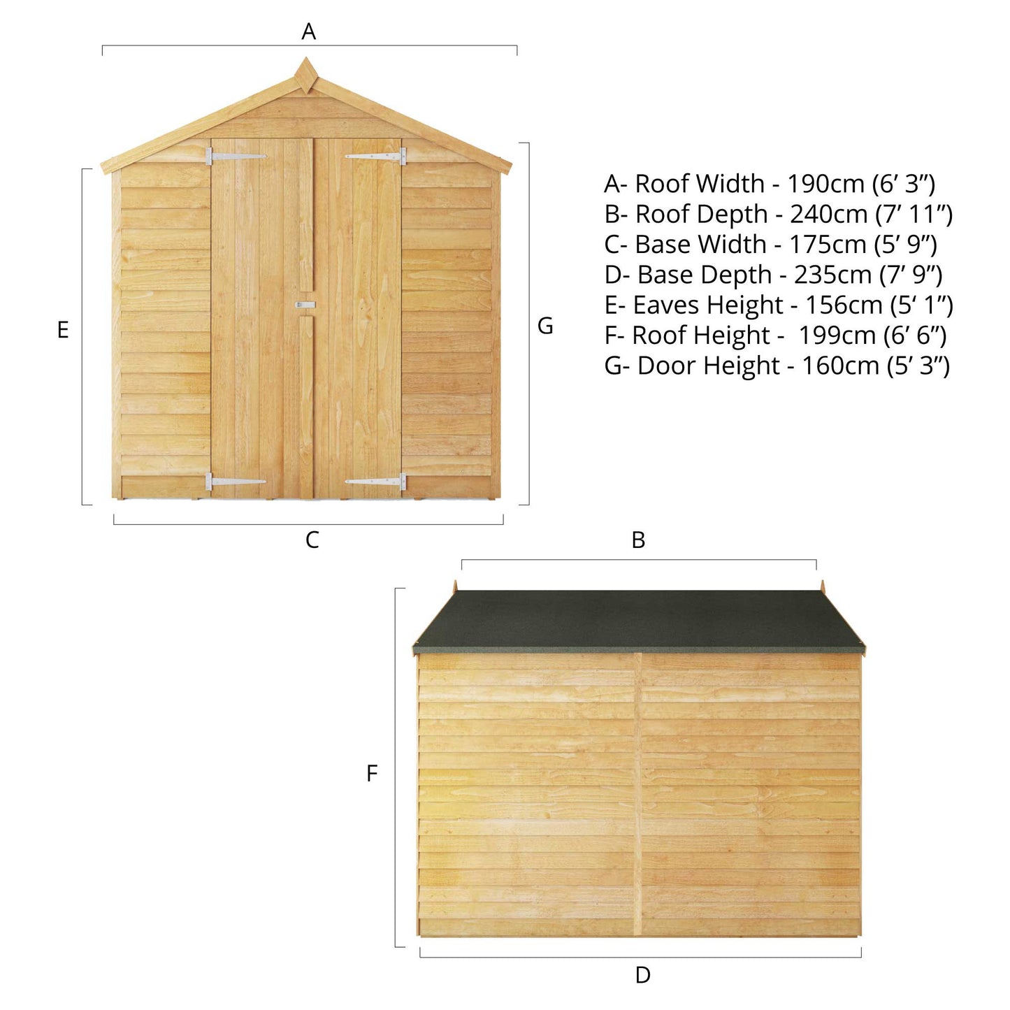 8 x 6 Value Overlap Double Door Apex Windowless Wooden Shed