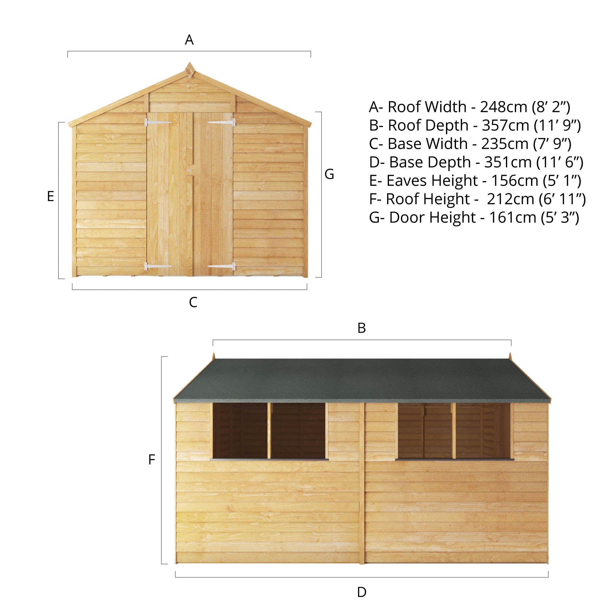 Refurbished 12 x 8 Overlap Double Door Apex Wooden Shed