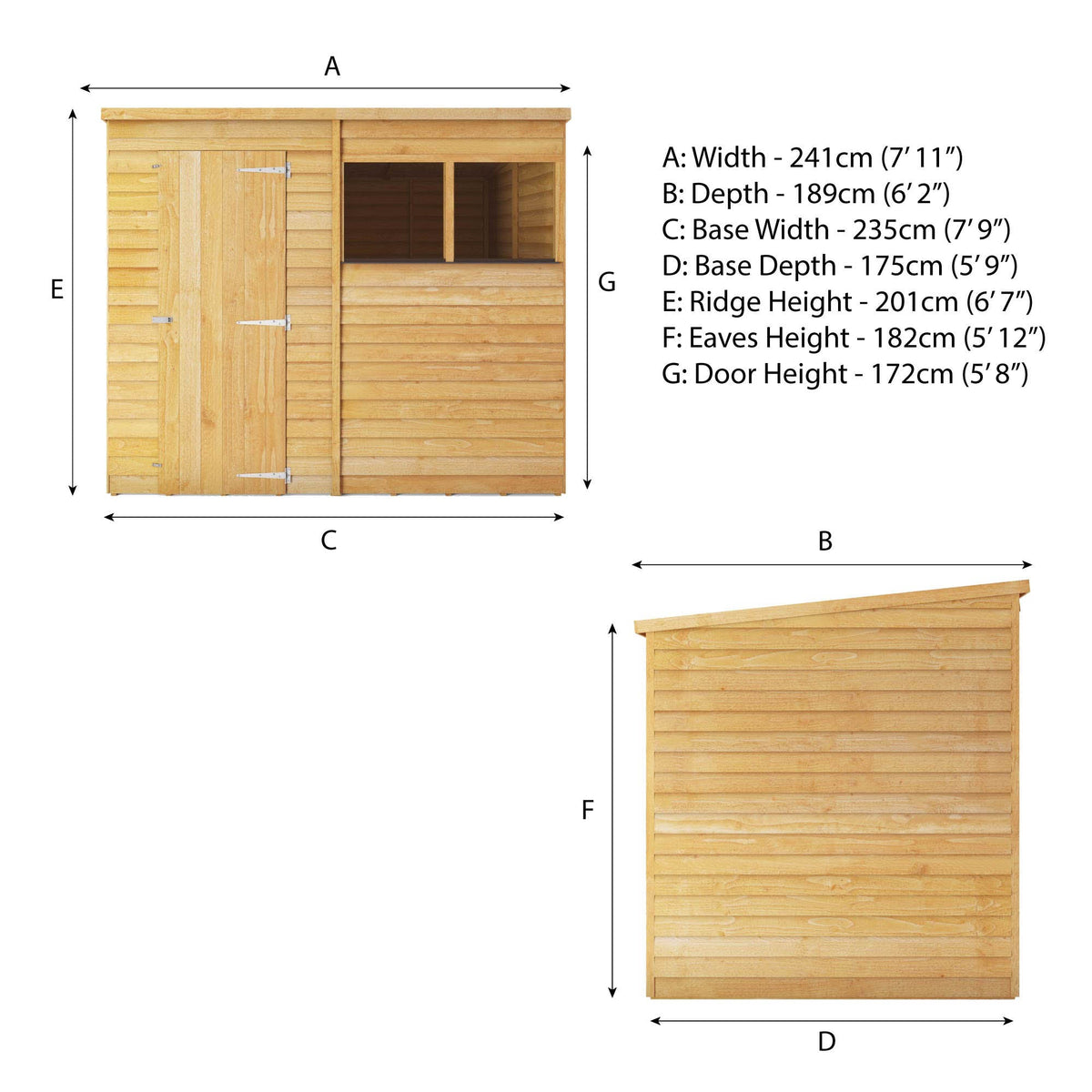 Refurbished 8 x 6 Overlap Single Door Pent Wooden Shed