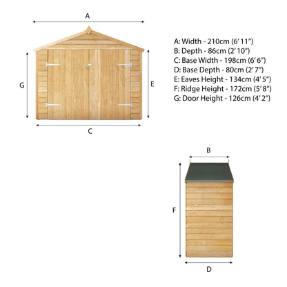 7 x 3 Overlap Double Door Apex Wooden Bike Shed