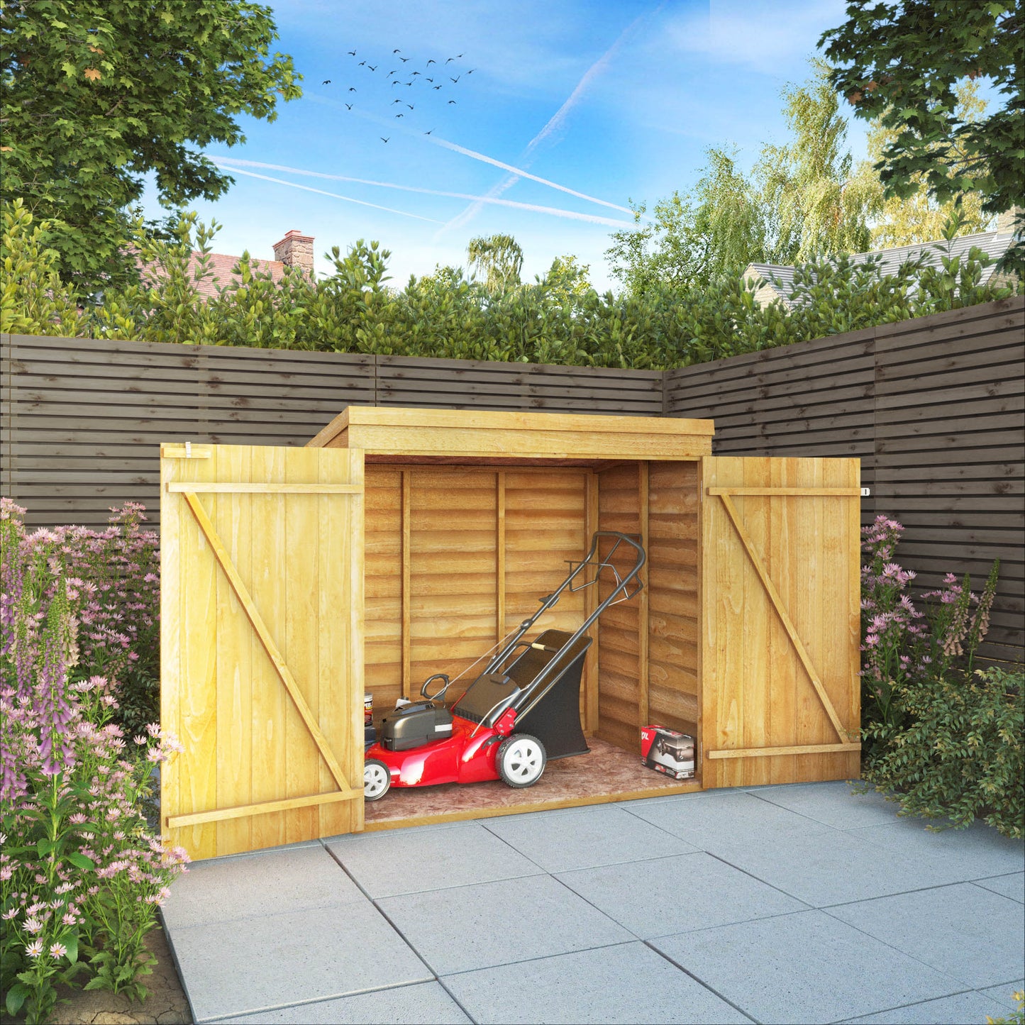 5 x 3 Overlap Double Door Wooden Garden Mower Store