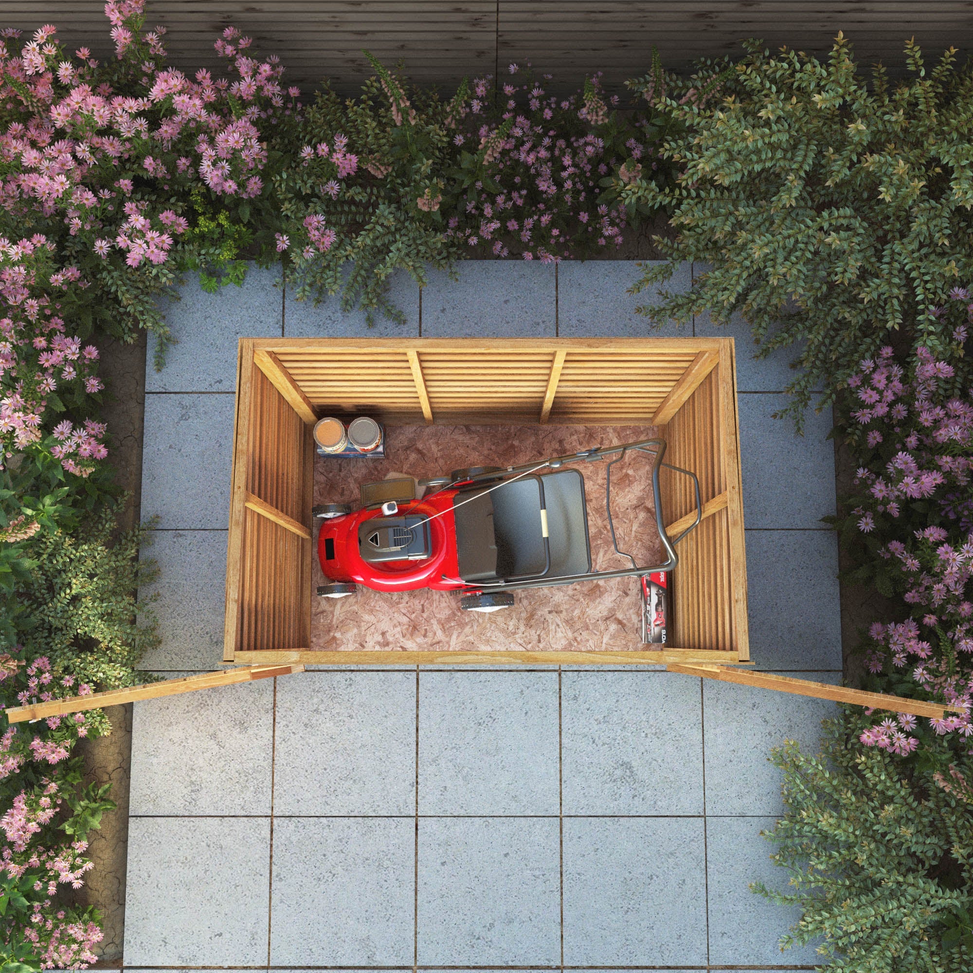 Refurbished 5 x 3 Overlap Double Door Wooden Garden Mower Store