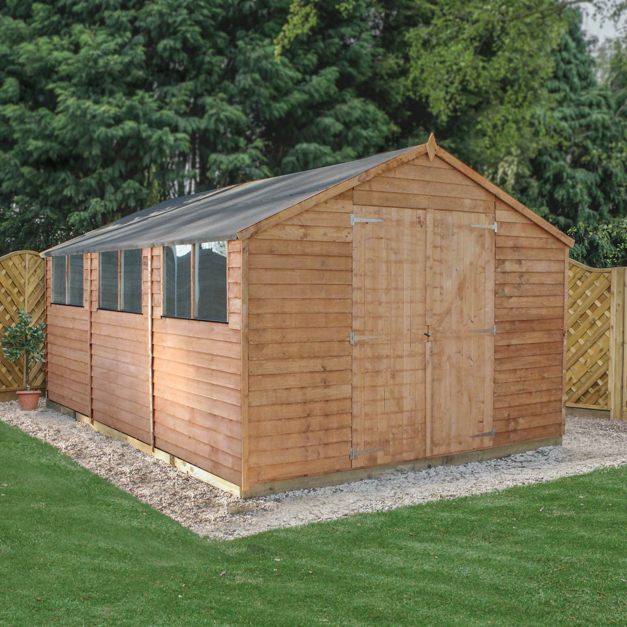 Refurbished 15 x 10 Overlap Double Door Apex Garden Shed