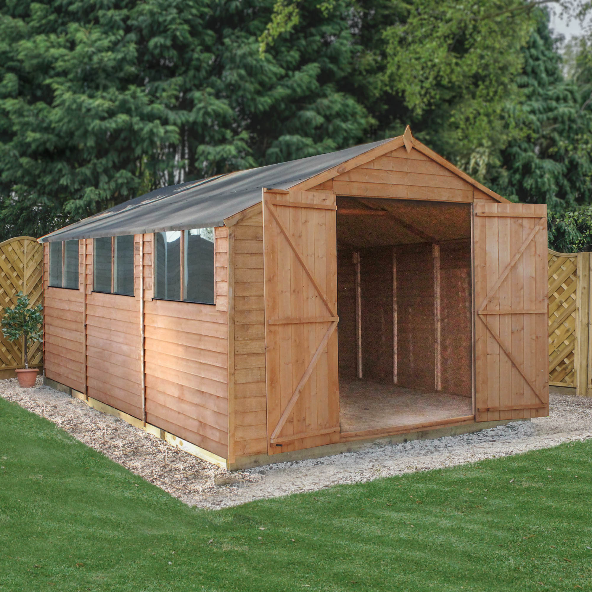 Refurbished 15 x 10 Overlap Double Door Apex Garden Shed