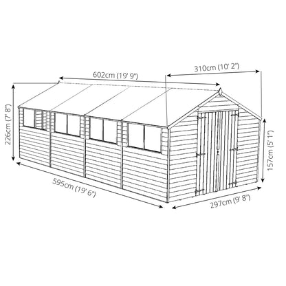 Refurbished 20 x 10 Overlap Double Door Apex Garden Shed