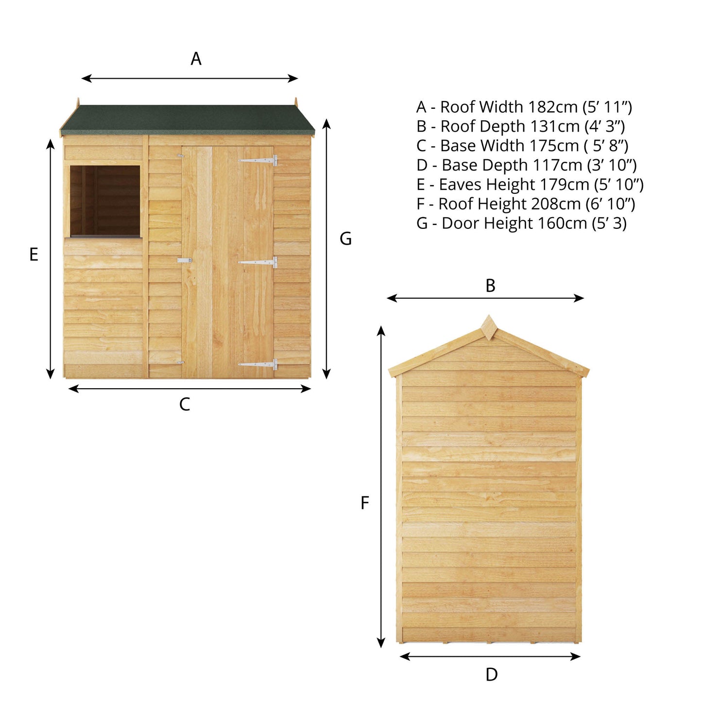 6 x 4 Overlap Reverse Apex Wooden Shed