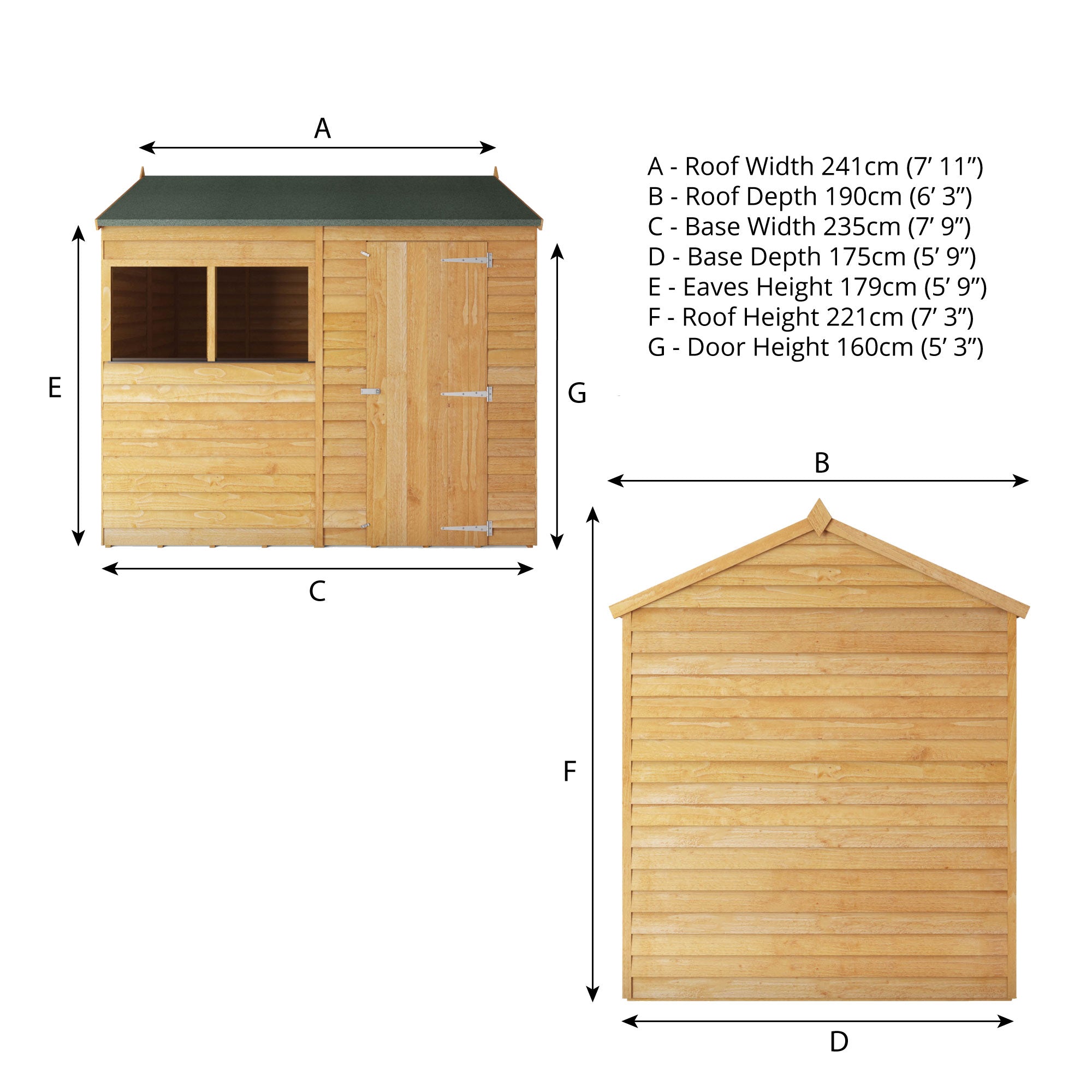 6 x 8 Refurbished Reverse Overlap Single Door Apex Wooden Shed